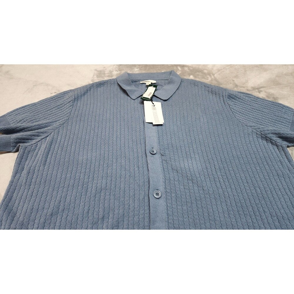 The Commons Men's XXL Blue Ribbed Short Sleeve‎ Sweater Button Down Shirt NWT